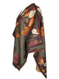 FRANCO FERRARI MUSHROOMS WOOL CAPE - DARK GREEN