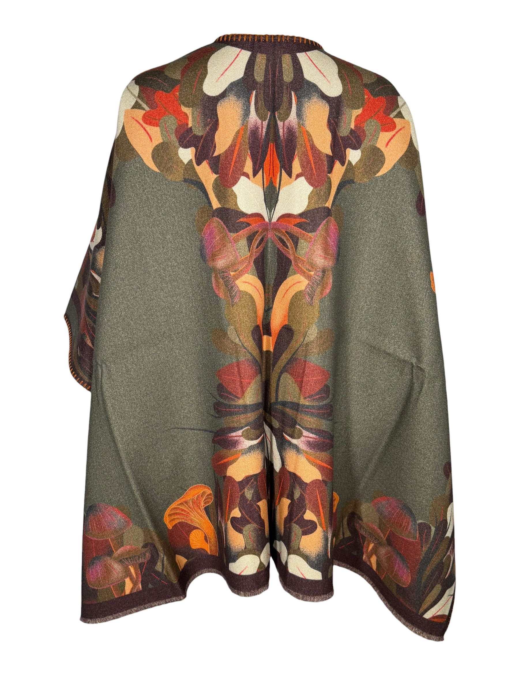 FRANCO FERRARI MUSHROOMS WOOL CAPE - DARK GREEN