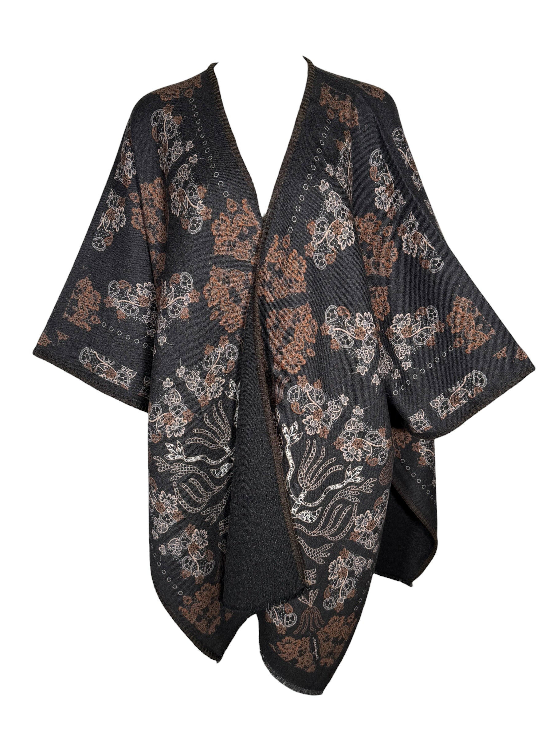 FRANCO FERRARI LACE WOOL CAPE - CHARCOAL