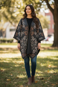 FRANCO FERRARI LACE WOOL CAPE - CHARCOAL