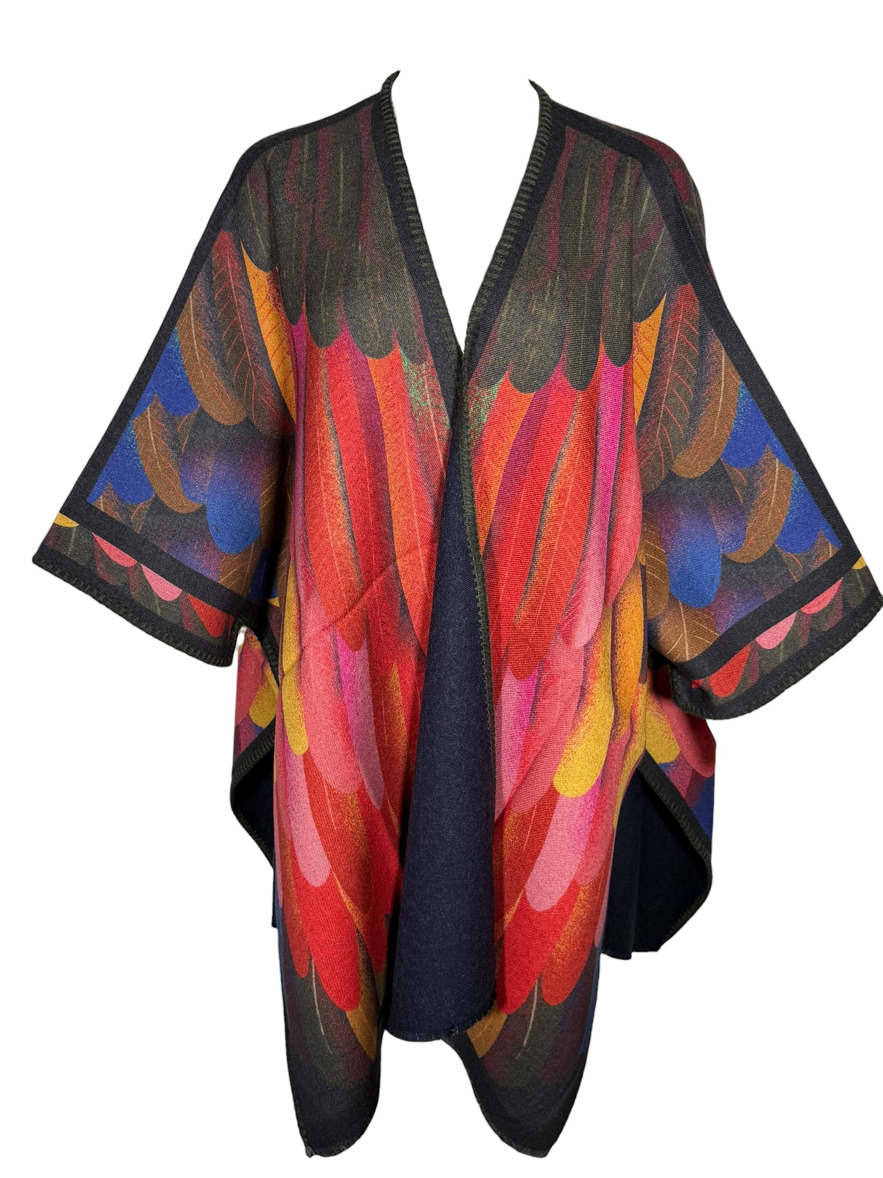 FRANCO FERRARI FEATHERS WOOL CAPE - NAVY