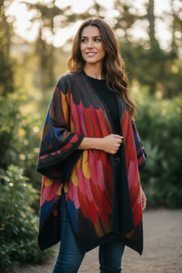 FRANCO FERRARI FEATHERS WOOL CAPE - NAVY