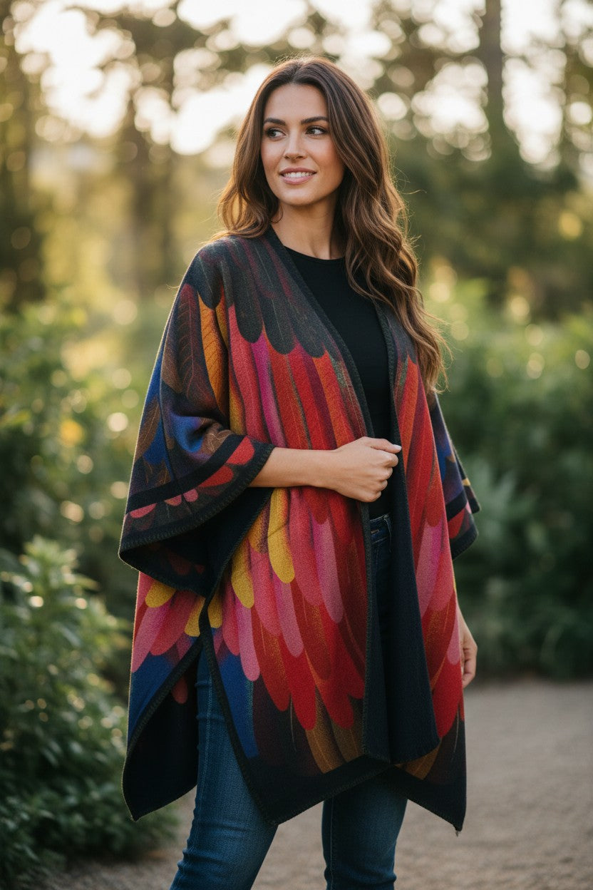 FRANCO FERRARI FEATHERS WOOL CAPE - NAVY