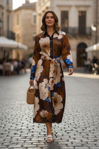 FRANCO FERRARI FLORAL DRESS - BROWN