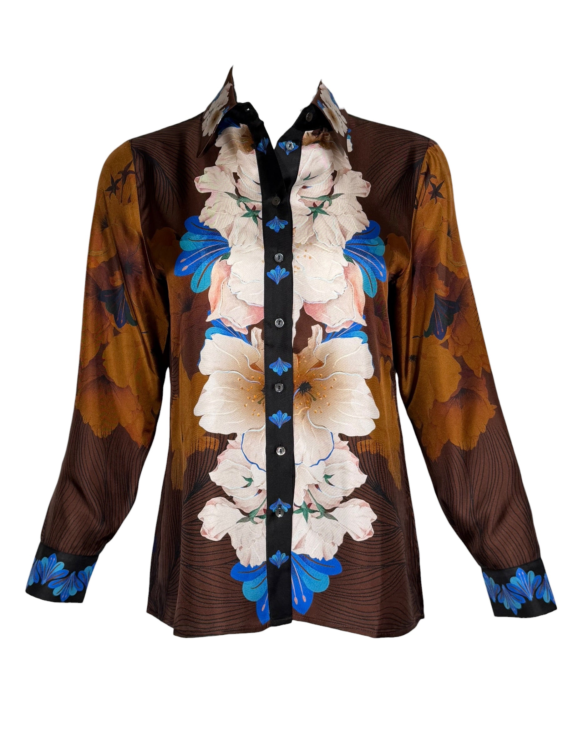 FRANCO FERRARI FLORAL SILK BLOUSE - BROWN