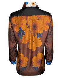 FRANCO FERRARI FLORAL SILK BLOUSE - BROWN