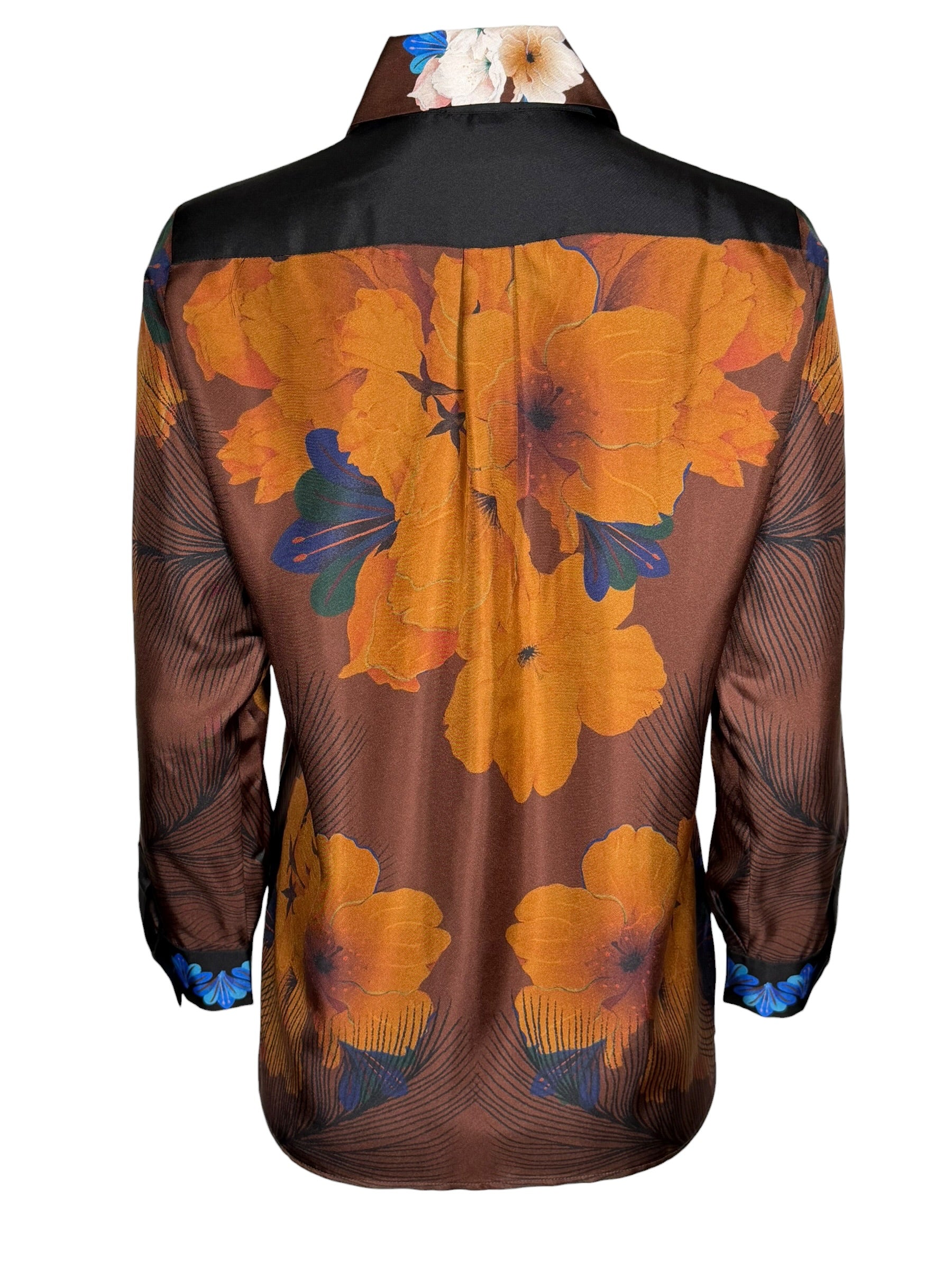 FRANCO FERRARI FLORAL SILK BLOUSE - BROWN