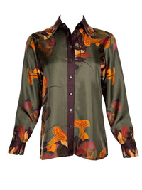 FRANCO FERRARI FLORAL SILK BLOUSE - GREEN