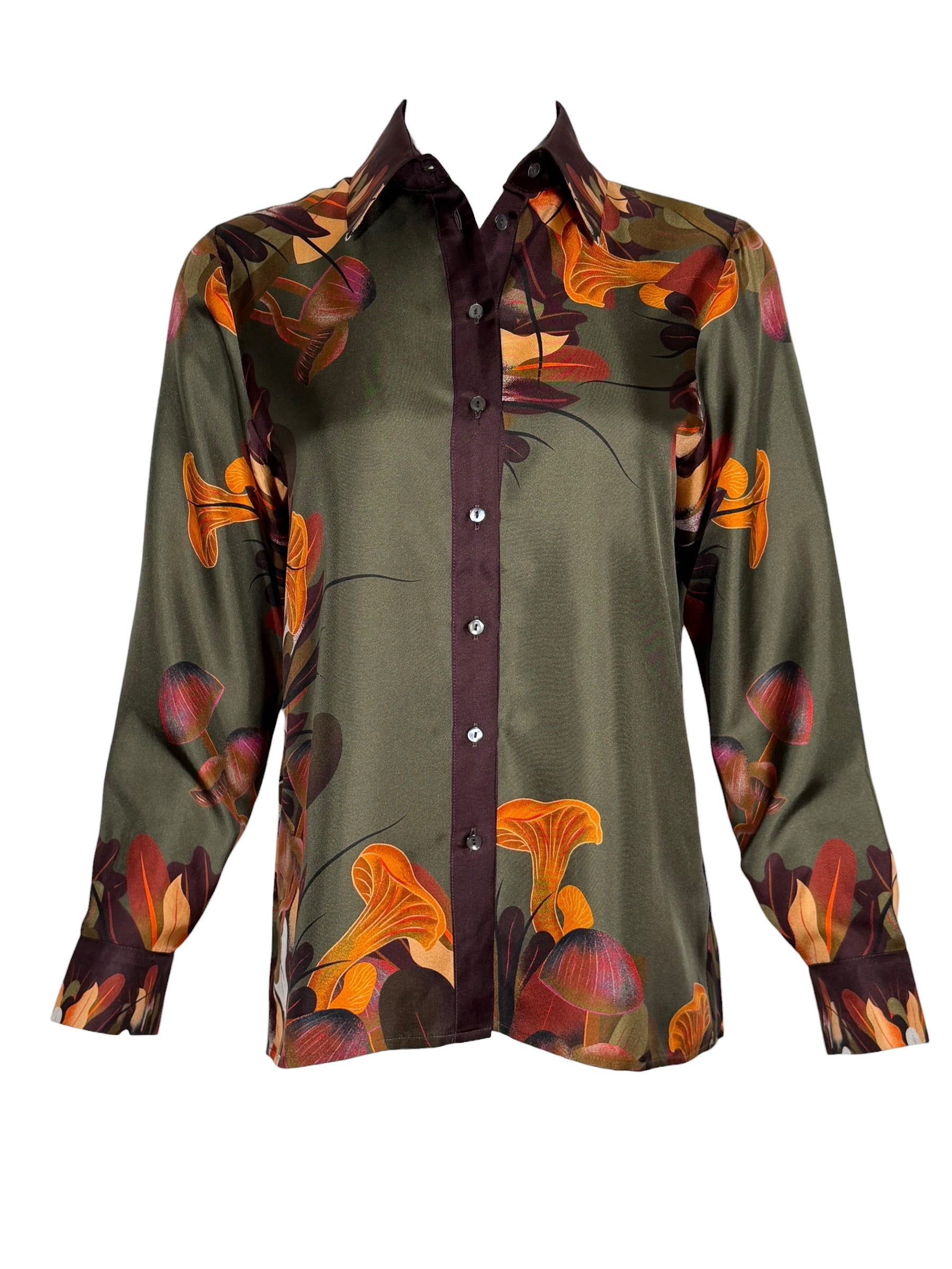 FRANCO FERRARI FLORAL SILK BLOUSE - GREEN