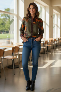 FRANCO FERRARI FLORAL SILK BLOUSE - GREEN