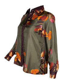 FRANCO FERRARI FLORAL SILK BLOUSE - GREEN