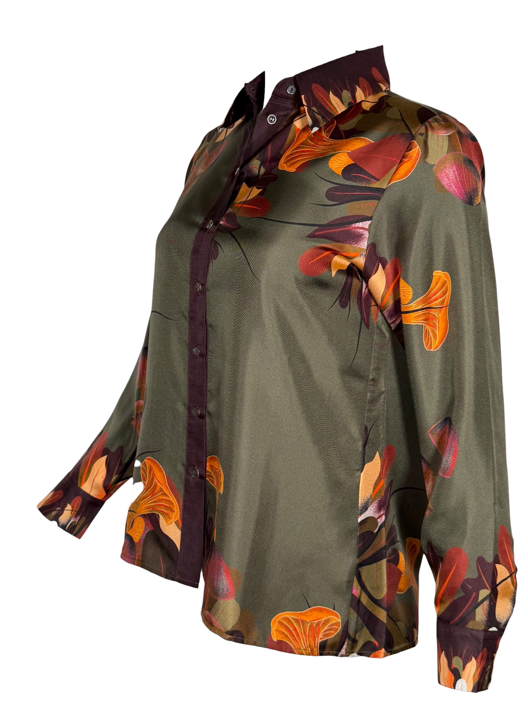 FRANCO FERRARI FLORAL SILK BLOUSE - GREEN