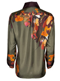 FRANCO FERRARI FLORAL SILK BLOUSE - GREEN
