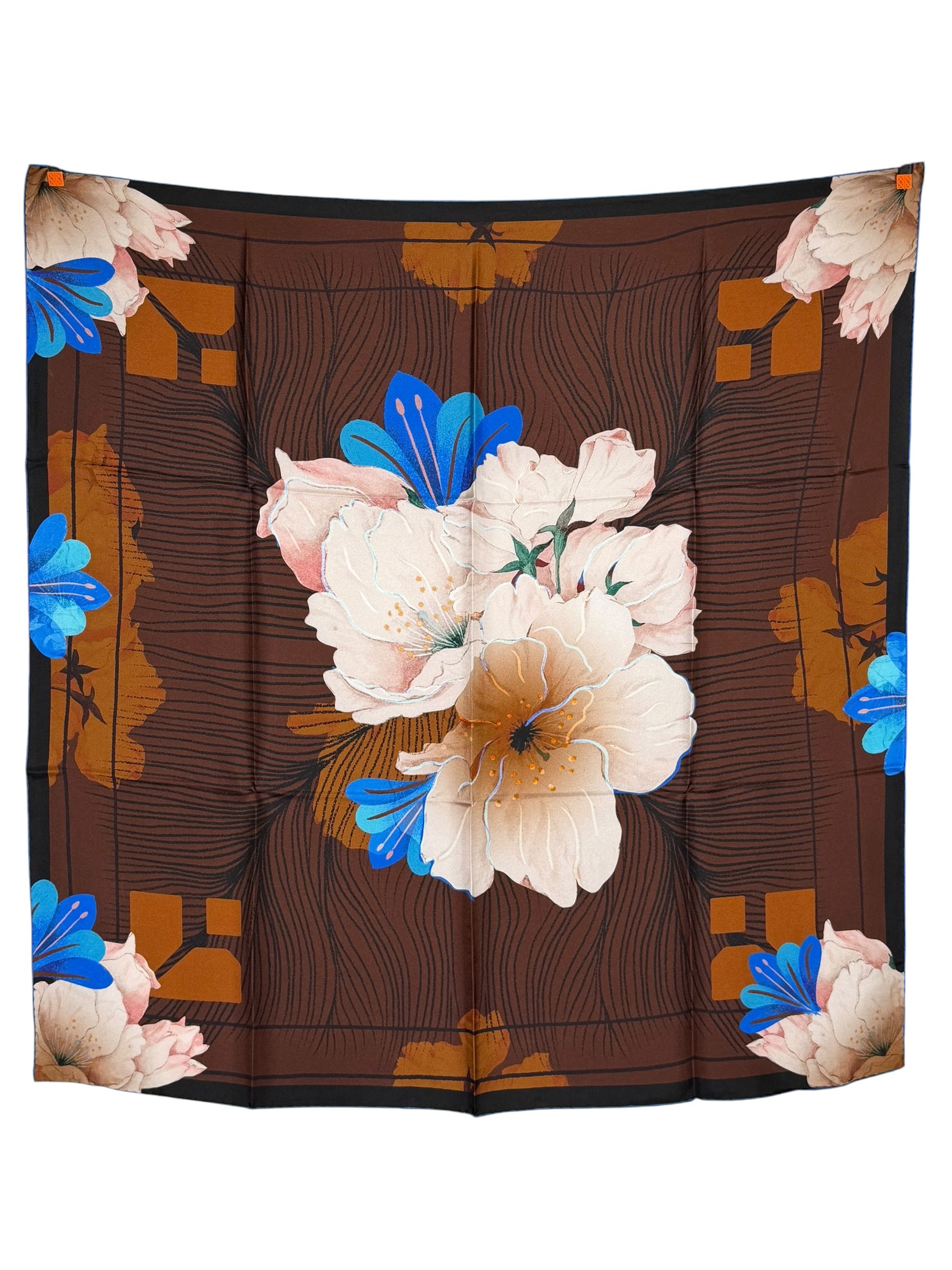 FRANCO FERRARI SILK SQUARE SCARF - BROWN FLORAL