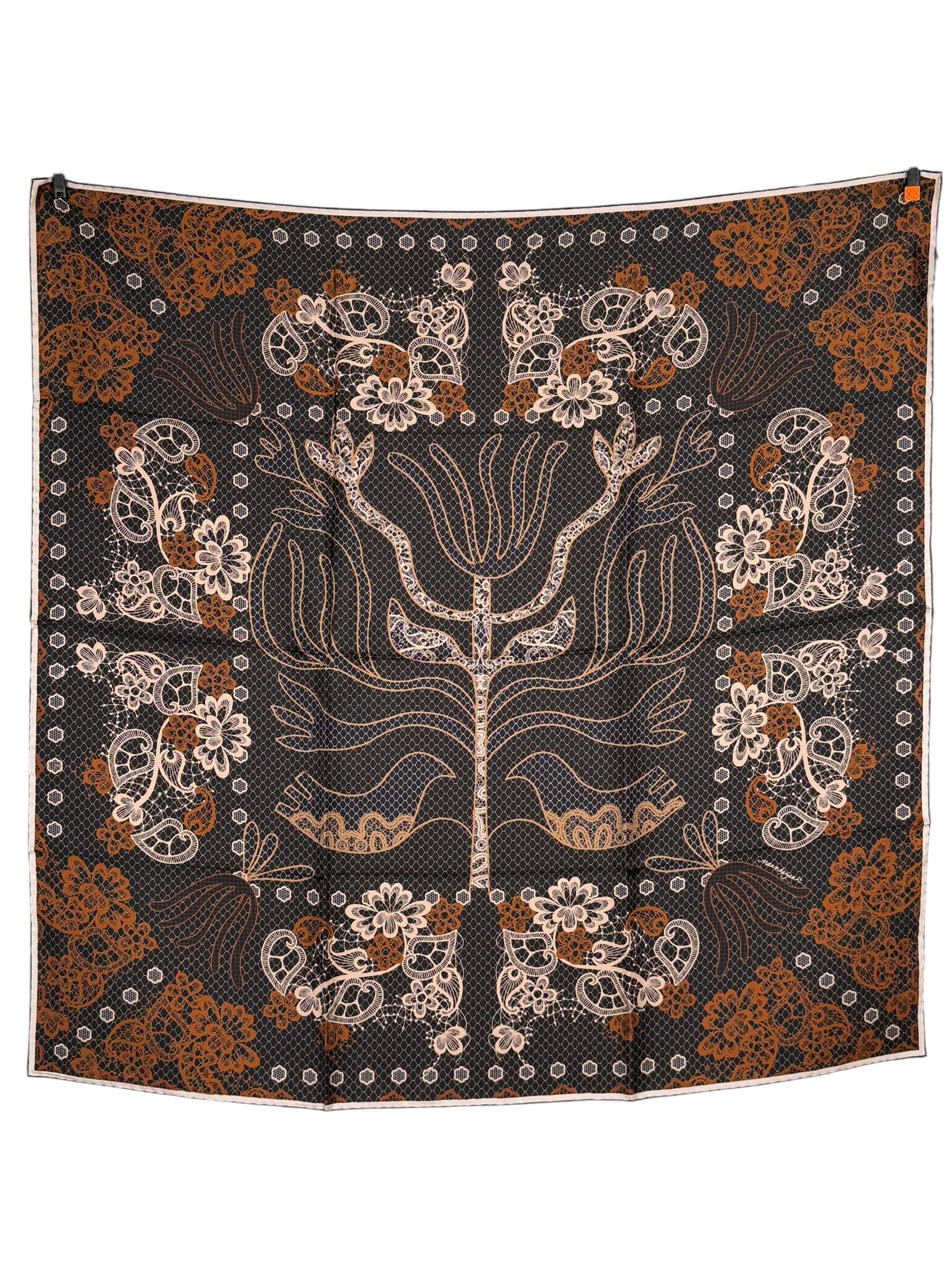 FRANCO FERRARI SILK SQUARE SCARF - CHARCOAL LACE
