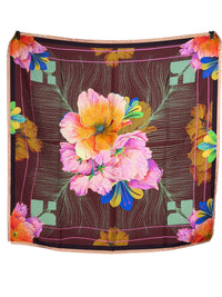 FRANCO FERRARI DOUBLE-SIDED SILK SQUARE SCARF - ORANGE/BURGUNDY FLORAL