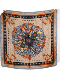FRANCO FERRARI DOUBLE-SIDED SILK SQUARE SCARF - LIGHT BLUE/BEIGE CORAL