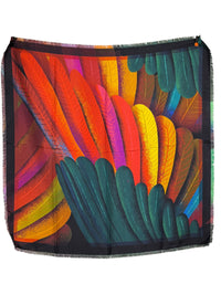 FRANCO FERRARI DOUBLE-SIDED SILK SQUARE SCARF - DARK/LIGHT GREEN FEATHERS
