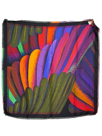 FRANCO FERRARI DOUBLE-SIDED SILK SQUARE SCARF - DARK/LIGHT GREEN FEATHERS