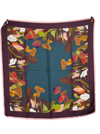 FRANCO FERRARI DOUBLE-SIDED SILK SQUARE SCARF - NAVY/TEAL MUSHROOMS