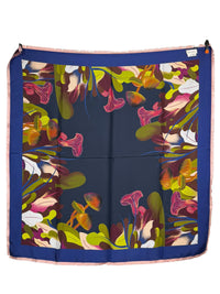 FRANCO FERRARI DOUBLE-SIDED SILK SQUARE SCARF - NAVY/TEAL MUSHROOMS