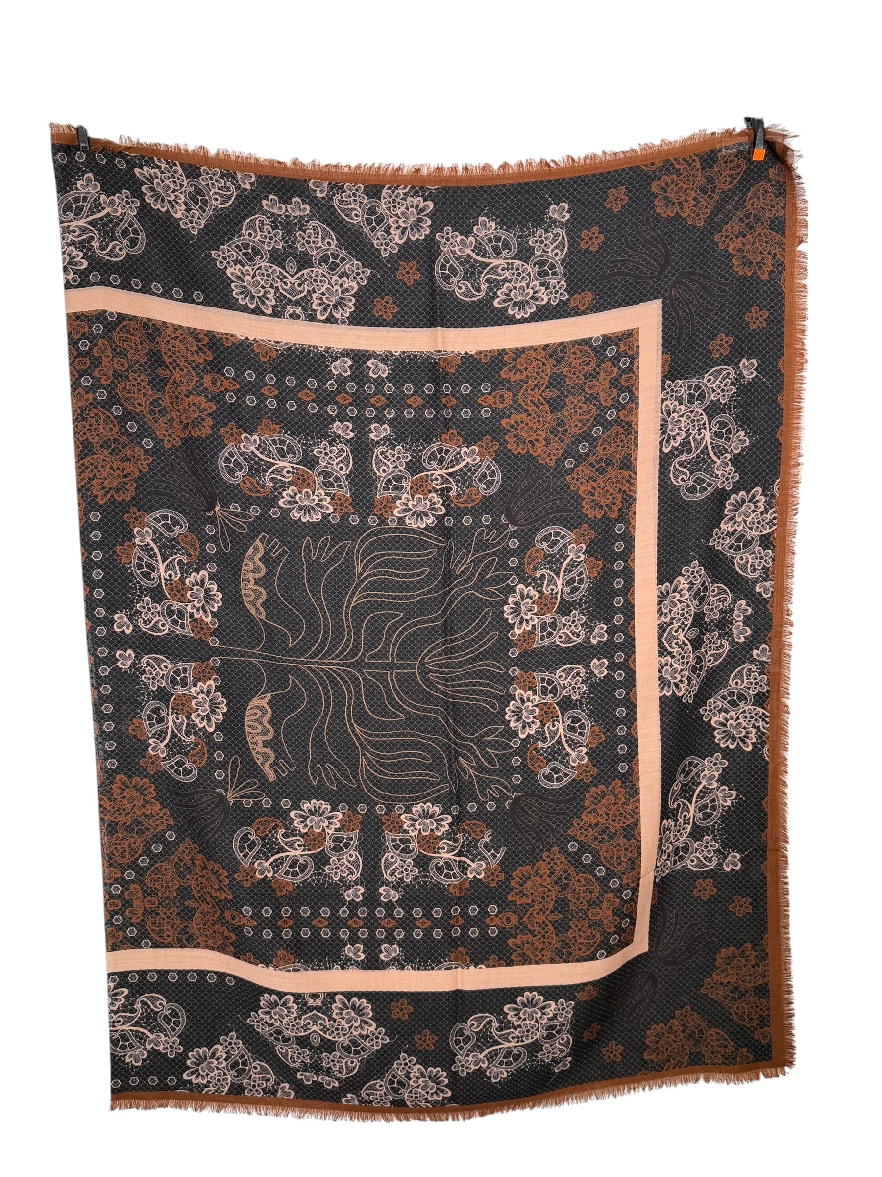 FRANCO FERRARI WOOL RECTANGULAR SCARF - CHARCOAL LACE