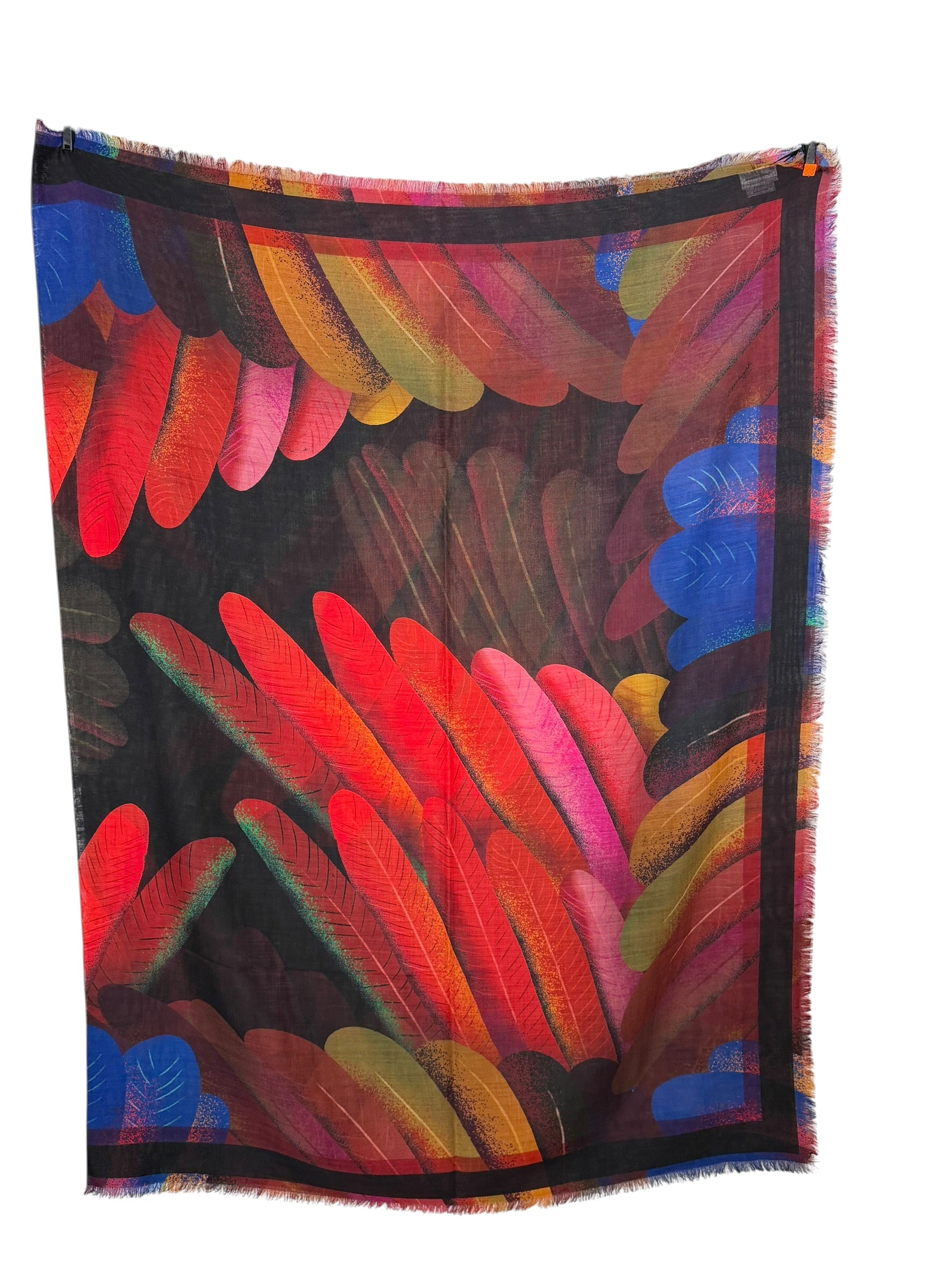 FRANCO FERRARI WOOL RECTANGULAR SCARF - RED FEATHERS