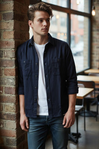 HARTFORD MEN'S WASHABLE WOOL OVERSHIRT - NAVY