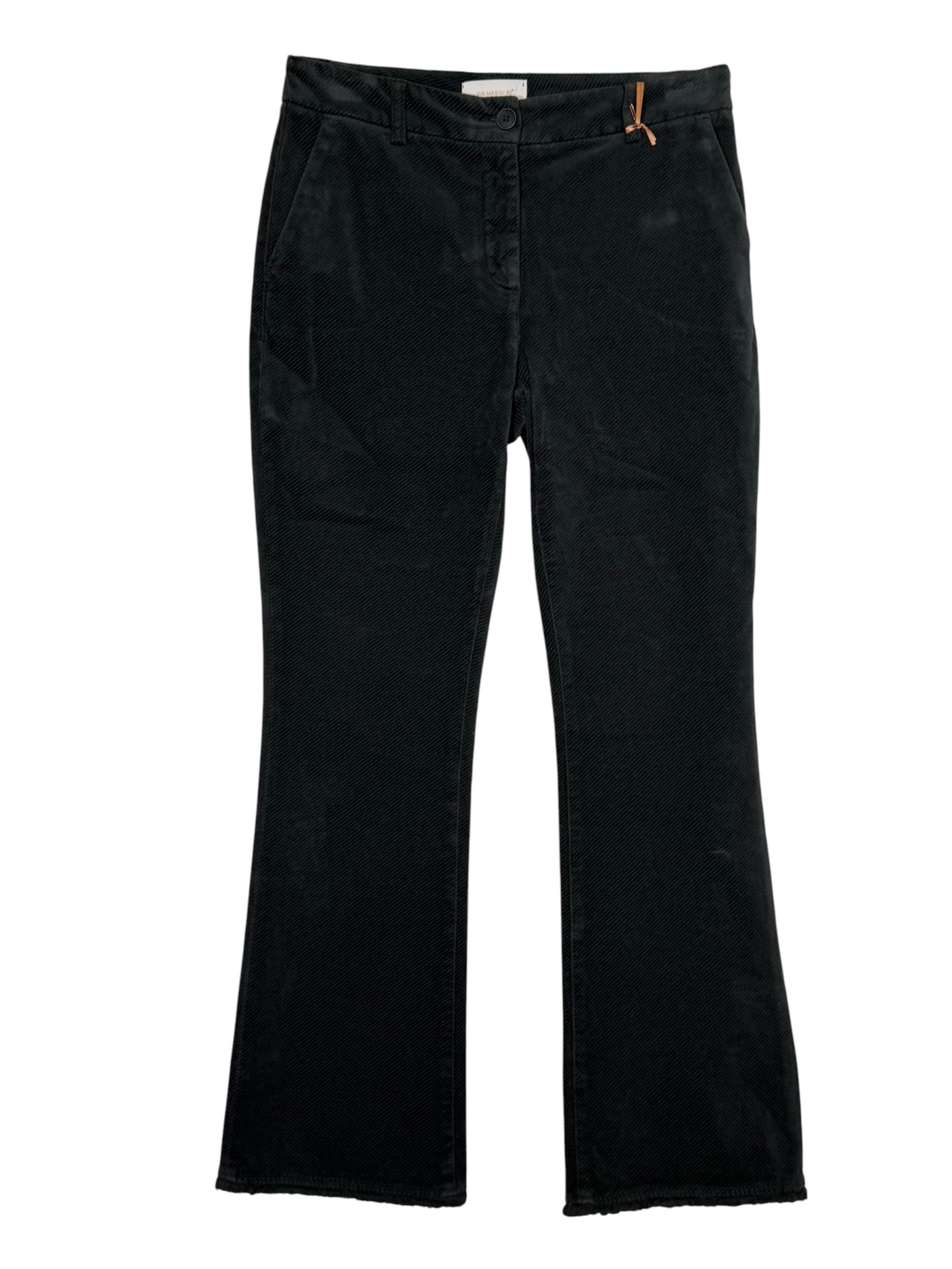 VIA MASINI 80 WOMEN'S DIAGONAL VELVET STRETCH TROUSER - CARBONE