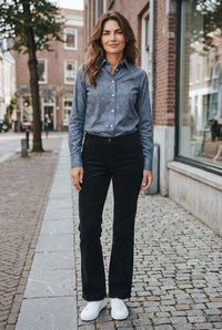 VIA MASINI 80 WOMEN'S DIAGONAL VELVET STRETCH TROUSER - CARBONE