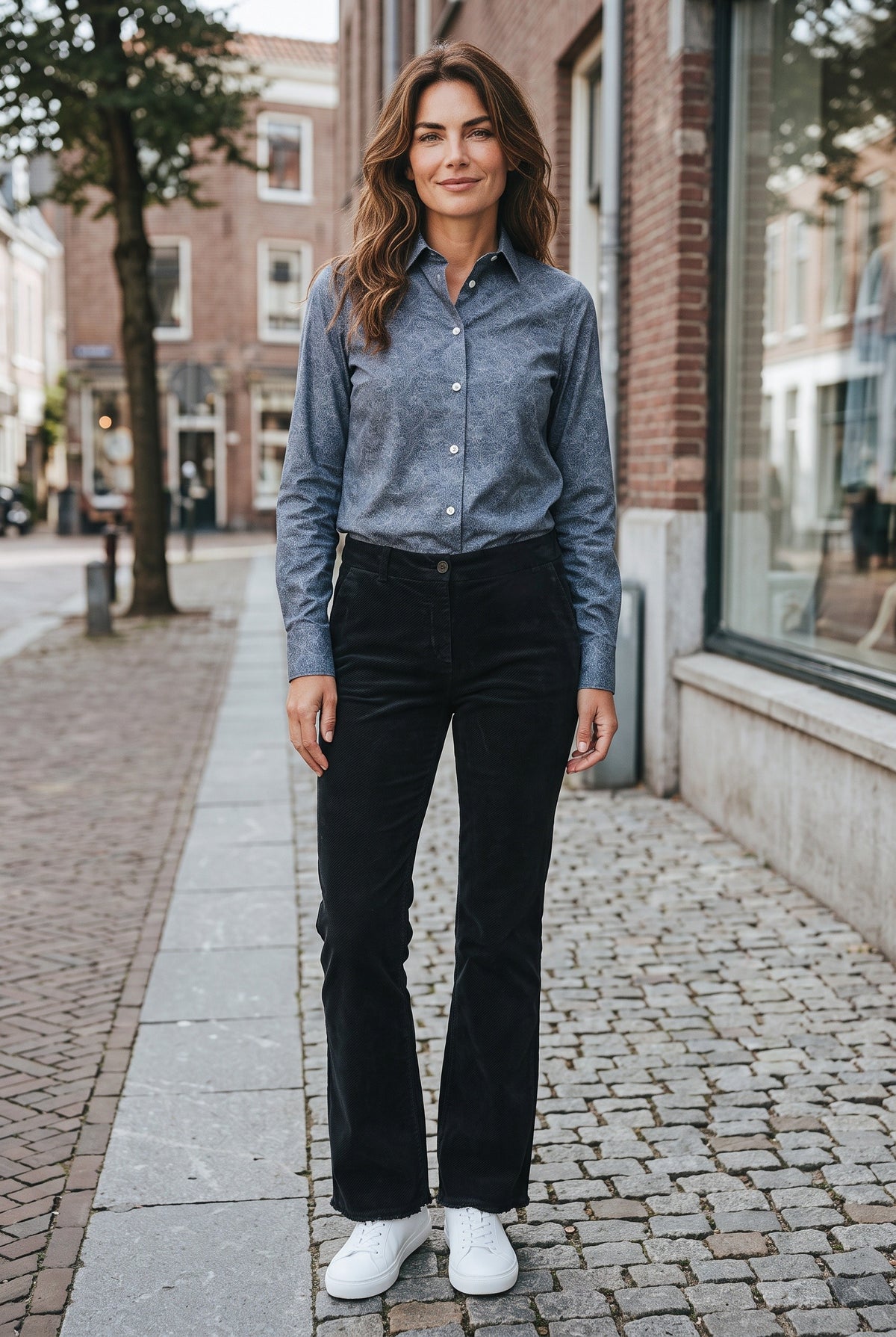 VIA MASINI 80 WOMEN'S DIAGONAL VELVET STRETCH TROUSER - CARBONE