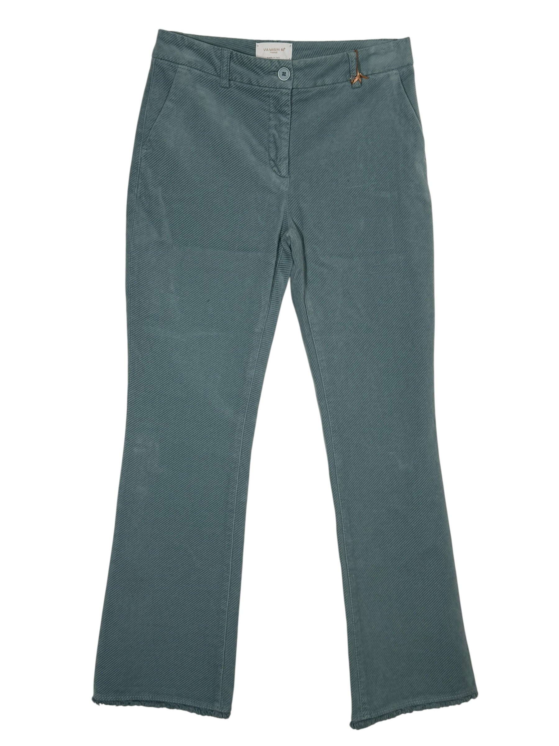 VIA MASINI 80 WOMEN'S DIAGONAL VELVET STRETCH TROUSER - CARTA ZUCCHERO