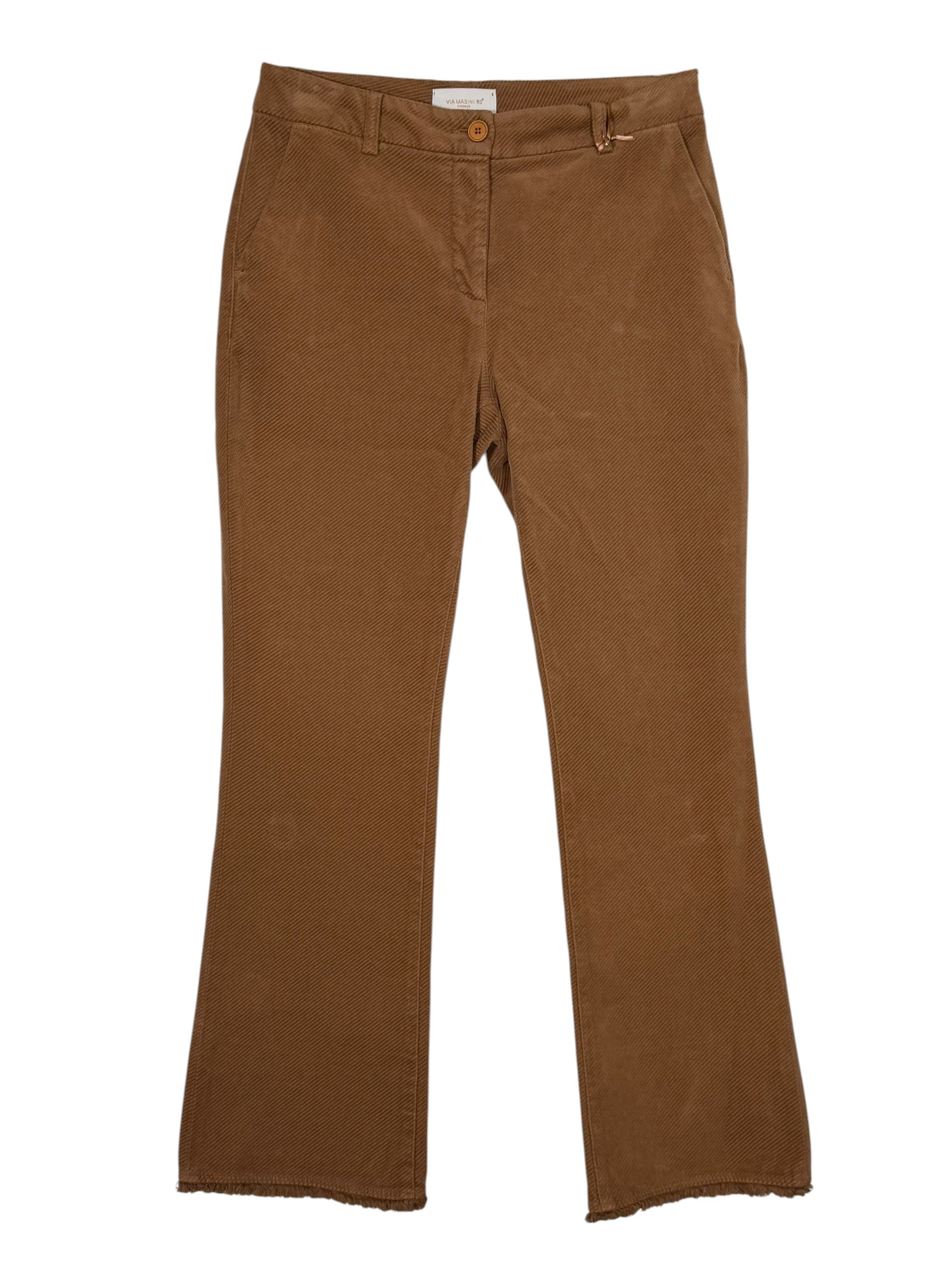 VIA MASINI 80 WOMEN'S DIAGONAL VELVET STRETCH TROUSER - NOCCIOLA