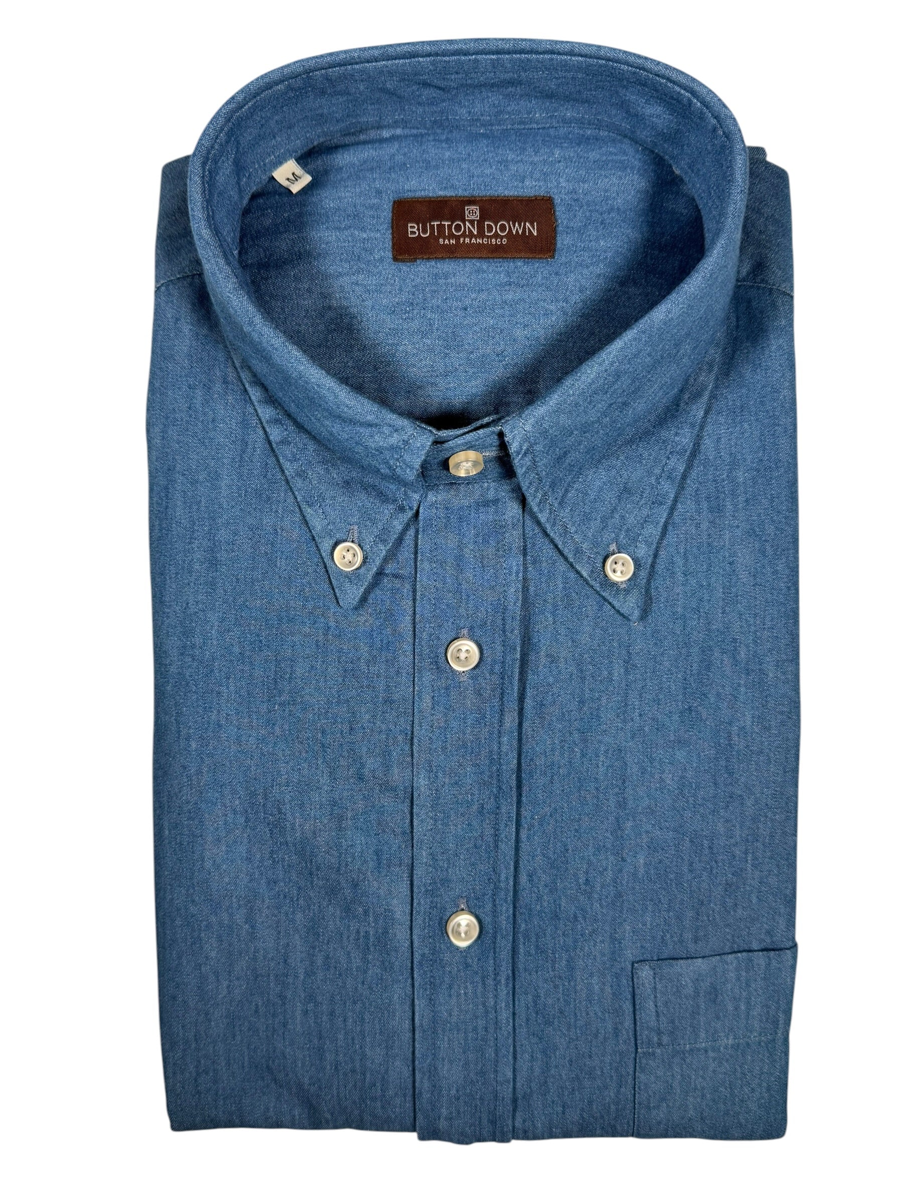 BUTTON DOWN SPORT SHIRT - WASHED MID BLUE DENIM