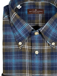 BUTTON DOWN SPORT SHIRT - BLUE/NAVY/BROWN PLAID