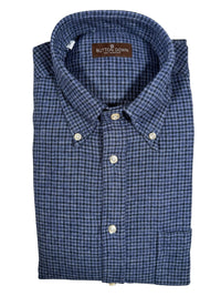 BUTTON DOWN SPORT SHIRT - BLUE HOUNDSTOOTH CHECK