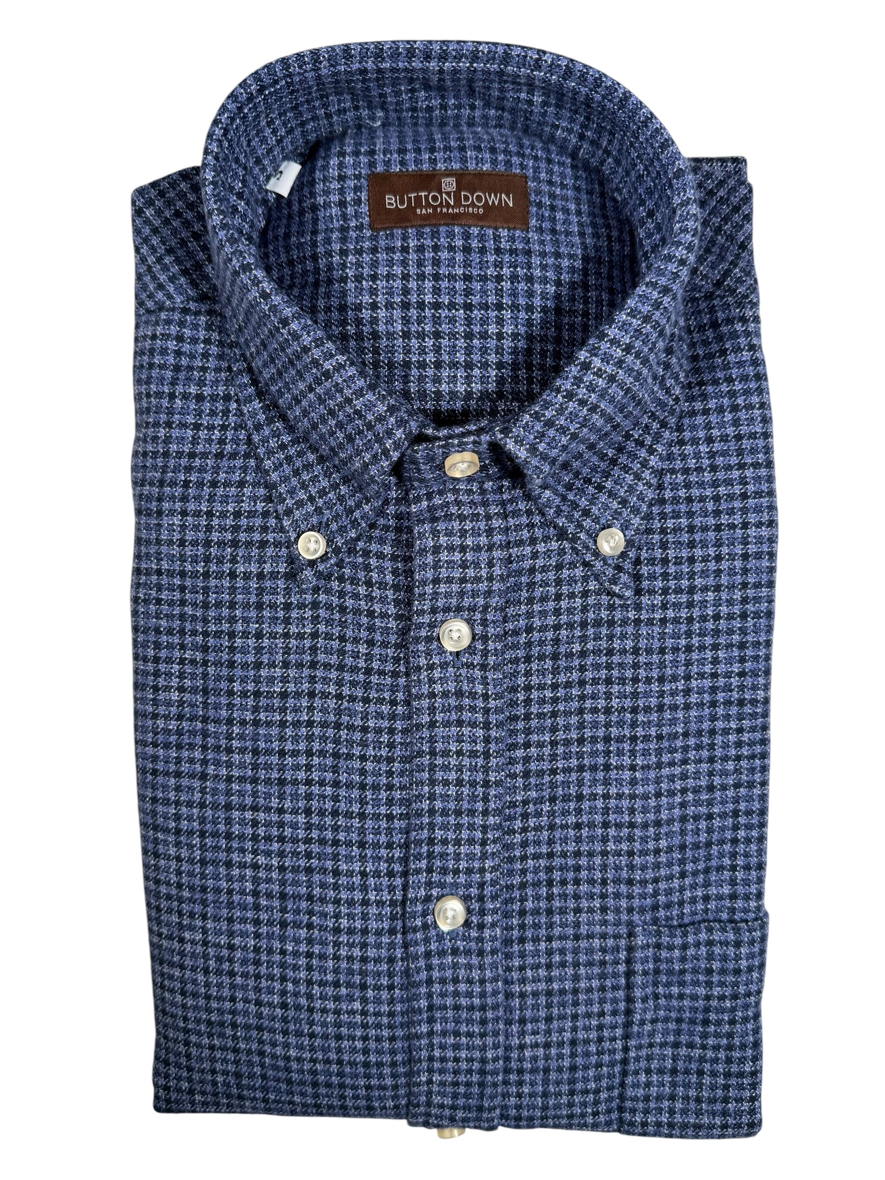 BUTTON DOWN SPORT SHIRT - BLUE HOUNDSTOOTH CHECK