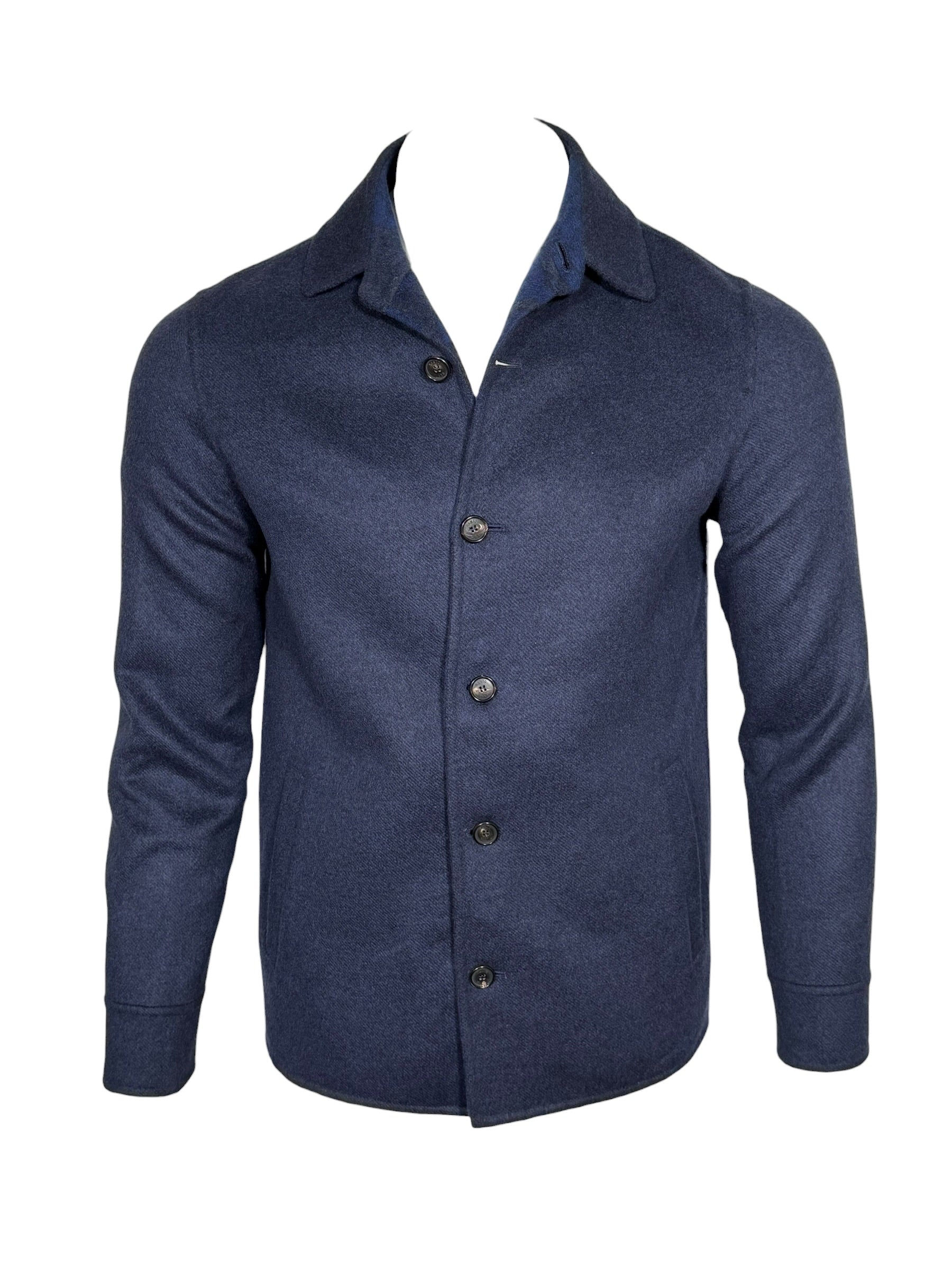 MANTO - DOUBLE FACE CASHMERE BLEND SHIRT JACKET - NAVY WITH LOTUS INSIDE