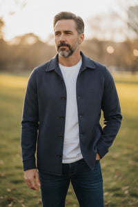 MANTO - DOUBLE FACE CASHMERE BLEND SHIRT JACKET - NAVY WITH LOTUS INSIDE
