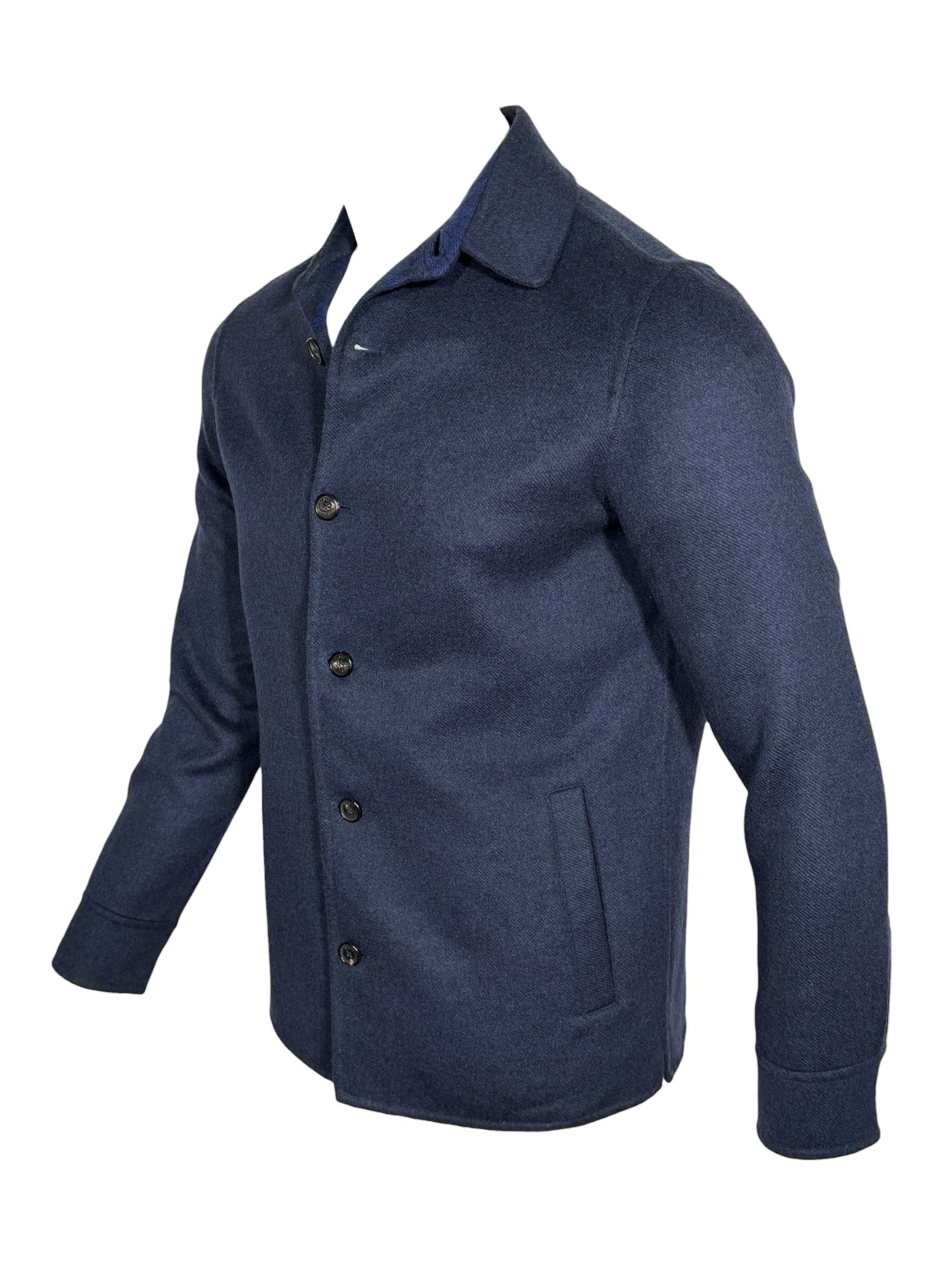 MANTO - DOUBLE FACE CASHMERE BLEND SHIRT JACKET - NAVY WITH LOTUS INSIDE