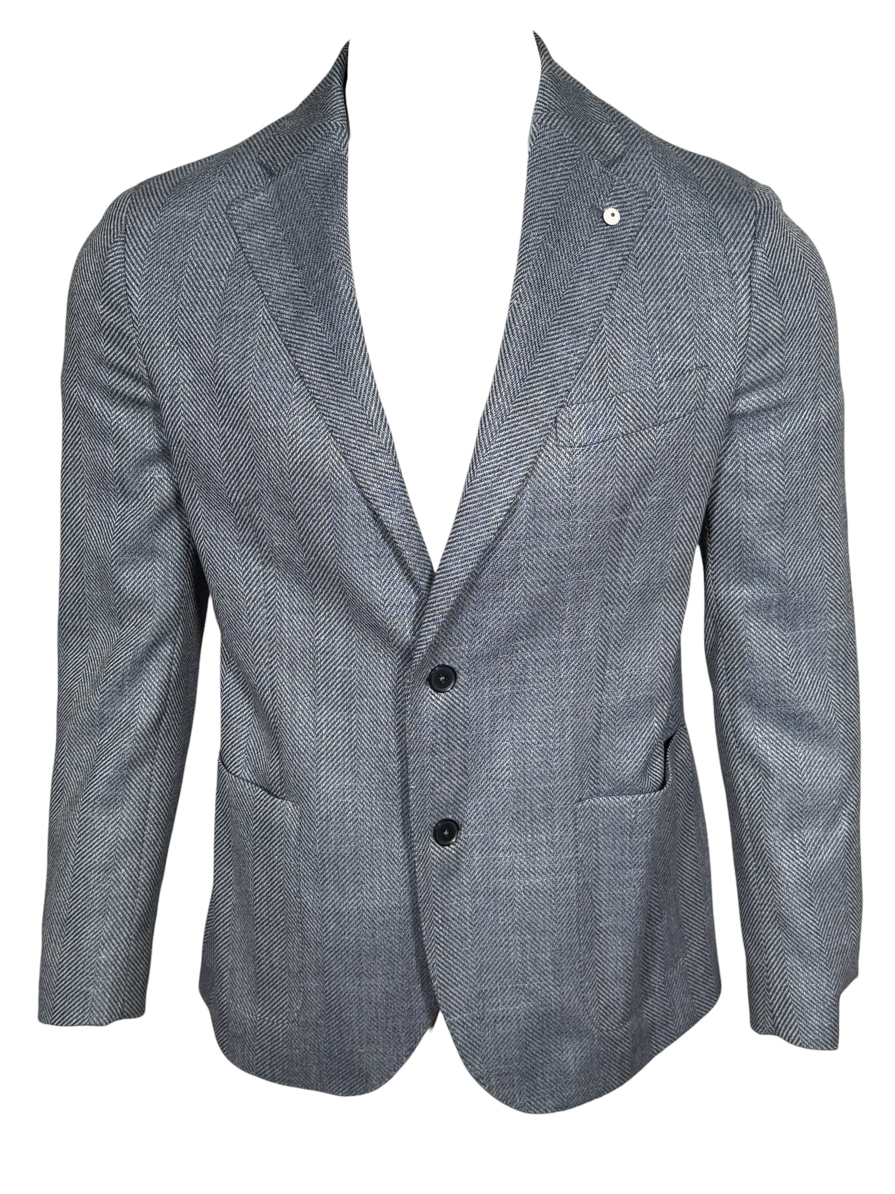 L.B.M. 1911 TAILORED WOOL/SILK/LINEN SPORT COAT - DENIM HERRINGBONE