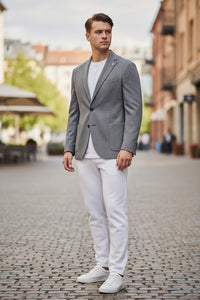 L.B.M. 1911 TAILORED WOOL/SILK/LINEN SPORT COAT - DENIM HERRINGBONE