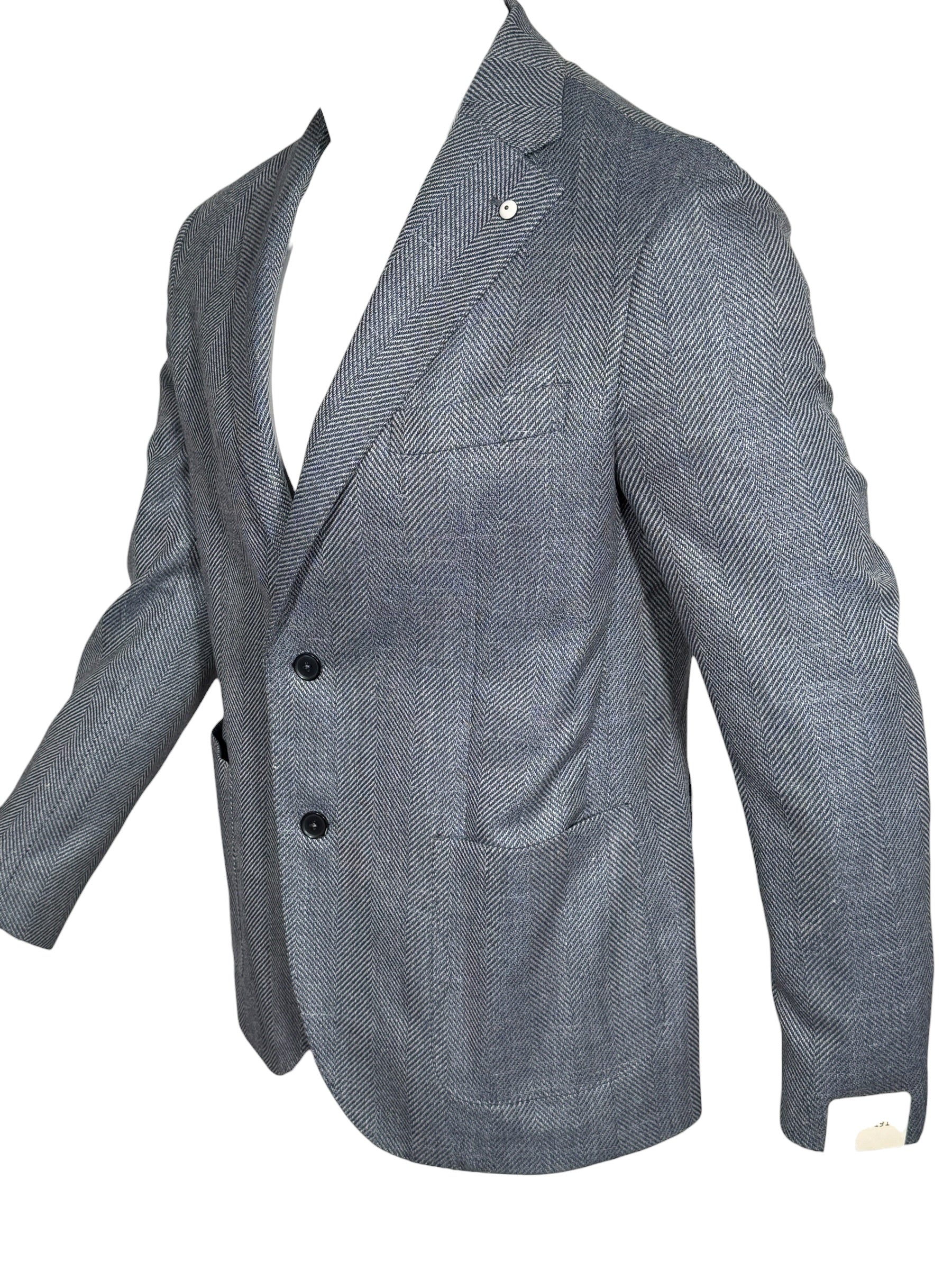 L.B.M. 1911 TAILORED WOOL/SILK/LINEN SPORT COAT - DENIM HERRINGBONE