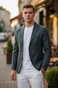 SARTORIA PARTENOPEA SPORT COAT - PINE WITH NAVY CHECK