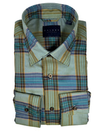 CALDER CARMEL MEN'S SHIRT - LUXE MELANGE TWILL COLOR SATURATED TARTAN - OLIVE