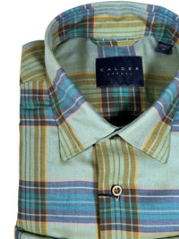 CALDER CARMEL MEN'S SHIRT - LUXE MELANGE TWILL COLOR SATURATED TARTAN - OLIVE