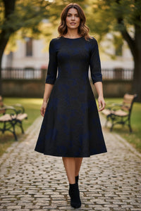 NADYA TOTO JACQUARD DRESS - BLUE/BLACK FLORAL