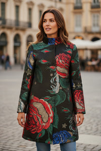 NADYA TOTO FLORAL COAT - BLACK