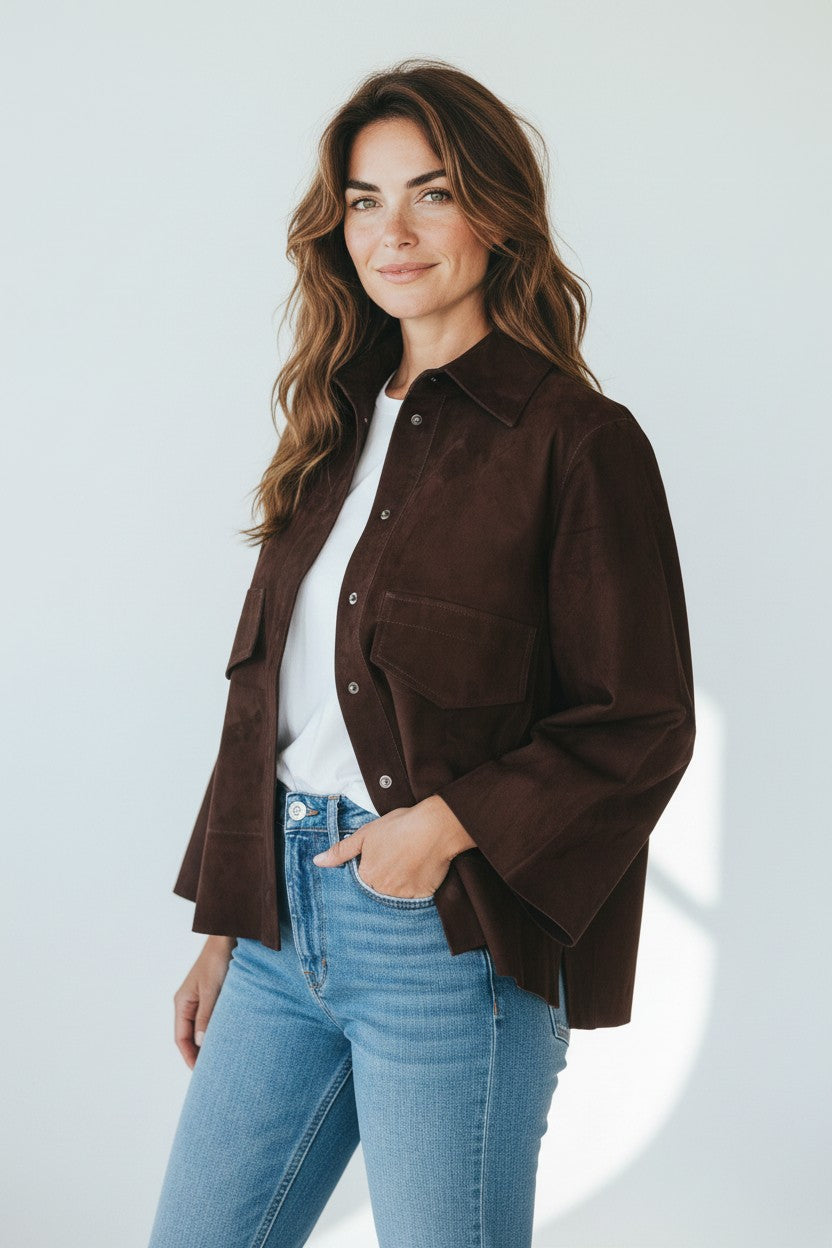 GRENN PILOT WOMEN'S SUEDE JACKET - CHOCOLATE
