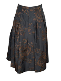 ROSSO 35 EMBROIDERED PLEATED SKIRT - NAVY/BROWN